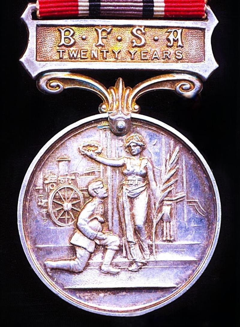 British Fire Services Association: Long Service & Good Conduct Medal. First type. Silver for 'Twenty Years' service. Numbered on rim & named on reverse of suspension (890 / C.C Hurst) — image 2