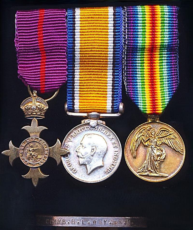 A Great War Naval Officer's fine 'Quality' positively attributed miniature medal group of 3: Captain Robert Lewis Way, O.B.E., Royal Navy — image 5