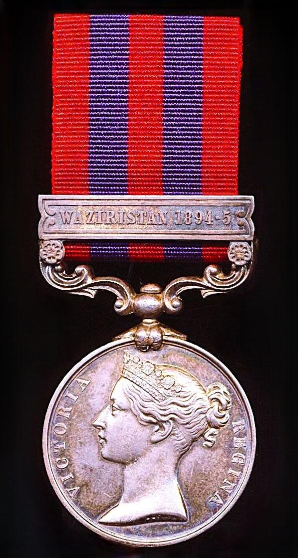 India General Service Medal 1854. Silver issue with clasp 'Waziristan 1894-95' (7909 Pte A. Lovelace Tel: Dept) - Attached from 1st Battalion Bedfordshire Regiment — image 2