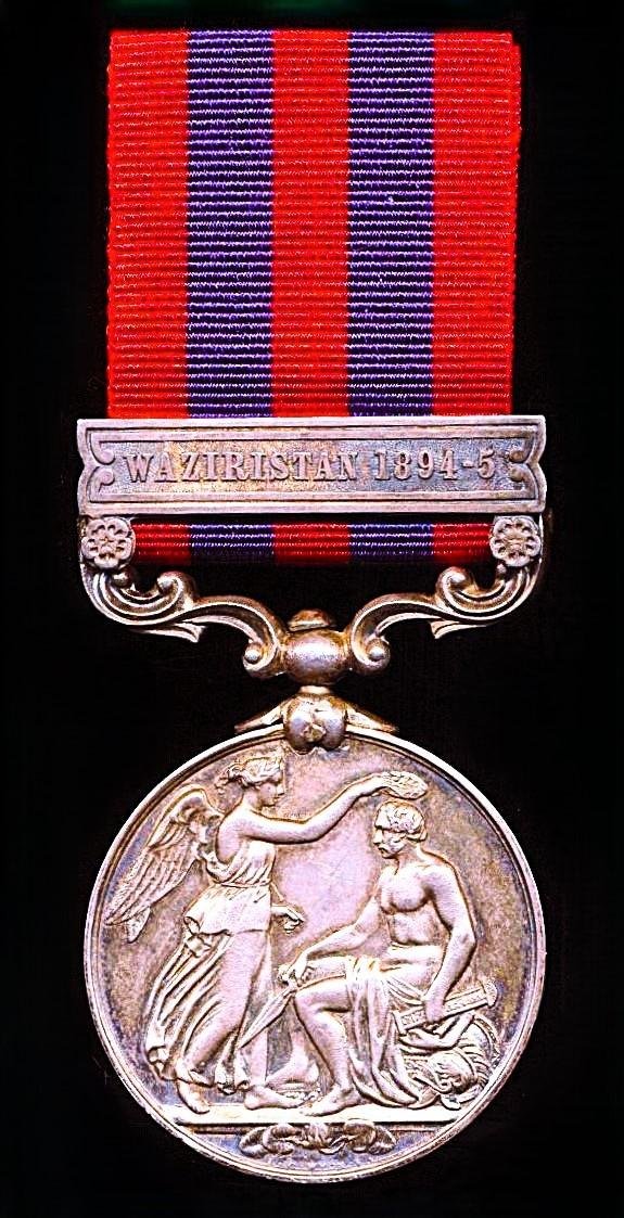 India General Service Medal 1854. Silver issue with clasp 'Waziristan 1894-95' (7909 Pte A. Lovelace Tel: Dept) - Attached from 1st Battalion Bedfordshire Regiment — image 3