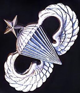 United States: Senior Parachutist Badge. Sterling silver marked regulation size. …