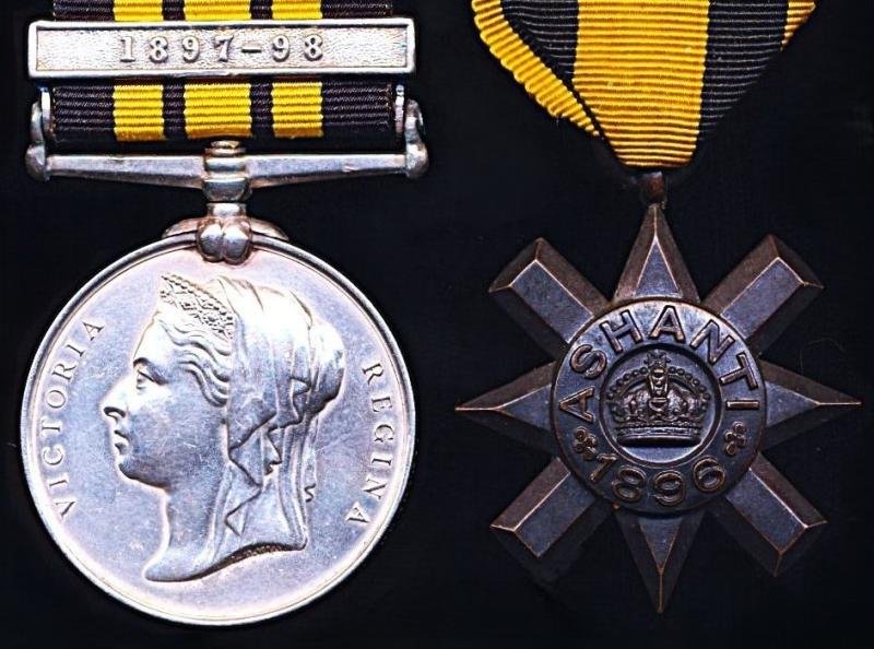 An Ashanti Star 1896 & West Africa 'Gold Coast' 1897-98 Campaign Medal pair: Private Fulani Kwarika. Gold Coat Constabulary — image 2
