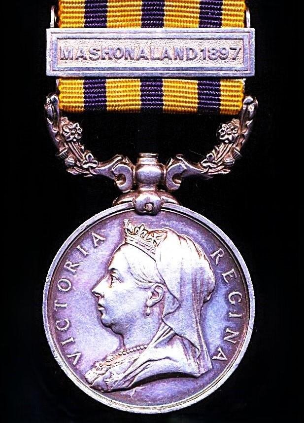 British South Africa Company Medal 1890-97. No clasp with 'Rhodesia 1896' reverse & clasp 'Mashonaland 1897' (122. Troopr F. T. Lassere. B.S.A.P.) — image 2