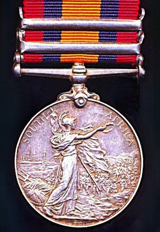 Queens South Africa Medal 1899-1902. Silver issue with 2 x clasps 'Tugela Heights' & 'Relief of Ladysmith' (2042 Tpr: E. Ferguson. Natal Police) — image 4