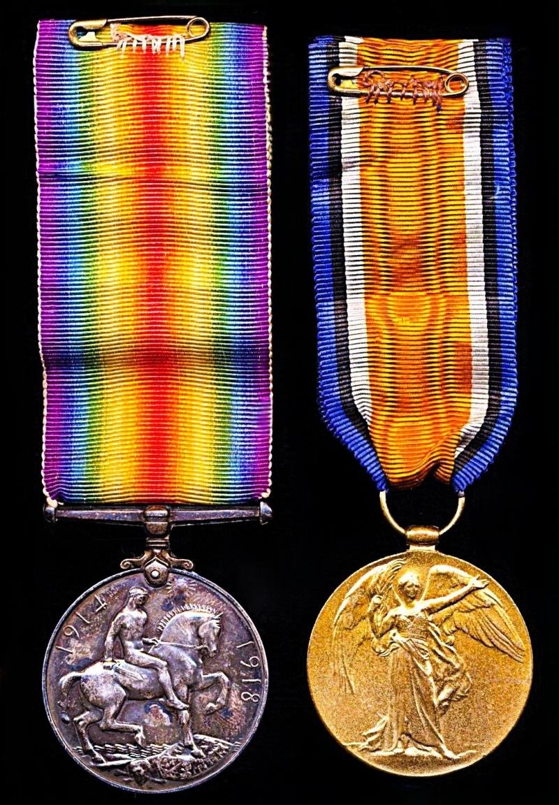 A Great War Western Front 'German Spring Offensive' Casualty medal pair: Private Frederick 'Fred' Shore, 9th (Service) Battalion Cheshire Regiment attached to 56th Trench Mortar Battery — image 3