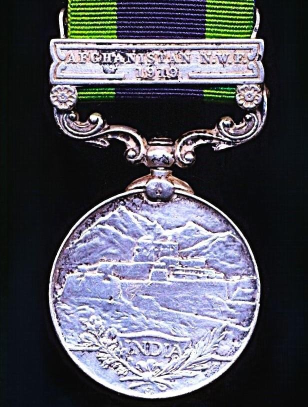 India General Service Medal 1908-35. GV first type. Silver issue, with clasp 'Afghanistan N.W.F. 1919' (199 Rfmn. Newal Sing Ghale, 1-4 Grks.) — image 4