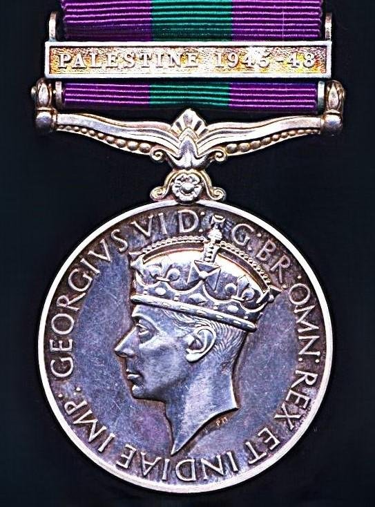 General Service Medal 1918-62. GVI 1st issue with clasp 'Palestine 1945-48' (19154482 Sigmn. K. Blackley. R. Sigs.) — image 2