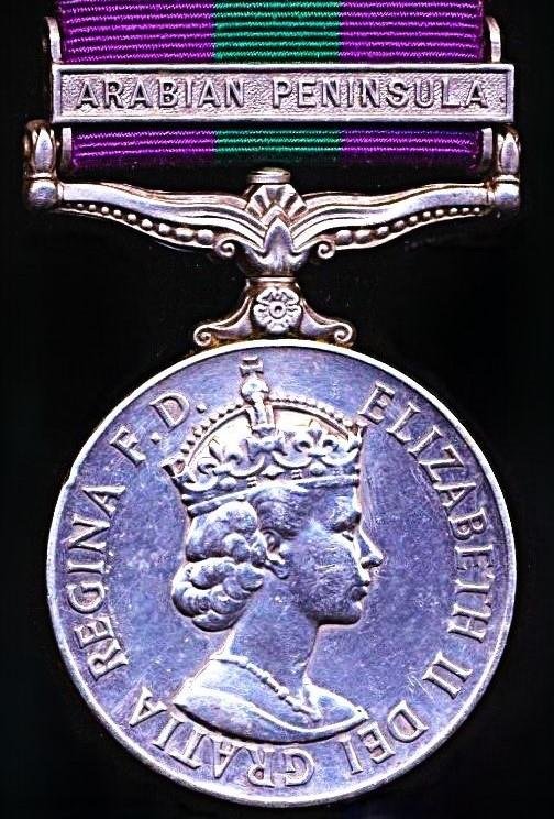 General Service Medal 1918. EIIR issue with clasp 'Arabian Peninsula' (23643633 Fus. W. B. Myles. R.H.F.) — image 2