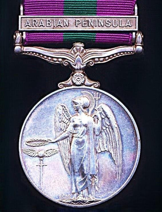 General Service Medal 1918. EIIR issue with clasp 'Arabian Peninsula' (23736172 Fus. R. R. Nisbet. R.H.F.) — image 2