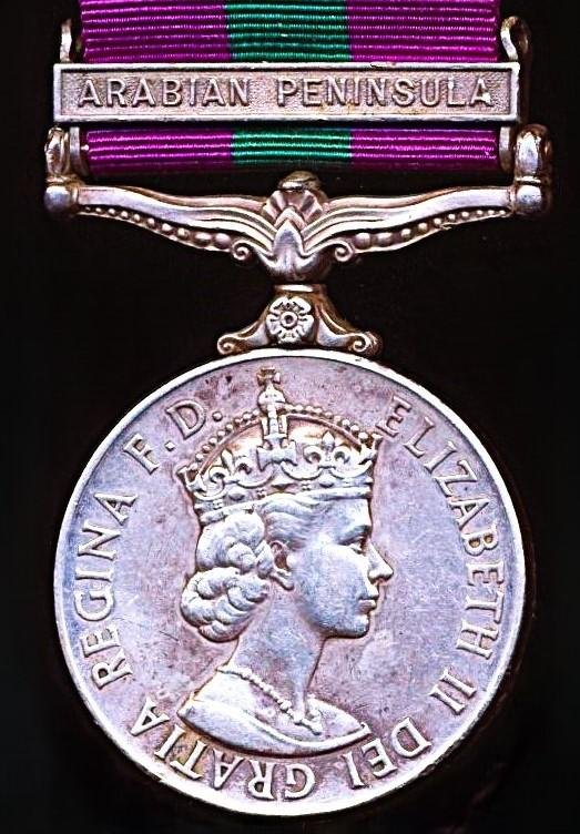 General Service Medal 1918-62. EIIR issue with clasp 'Arabian Peninsula' (8213 L/Cpl. Handy Serisena, A.P.L) — image 2
