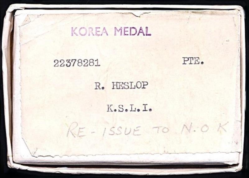 An Infantryman casualty campaign medal pair for the Korean War, to a soldier who later died in Germany: Private Raymond Heslop, 1st Battalion King's Shropshire Light Infantry — image 4