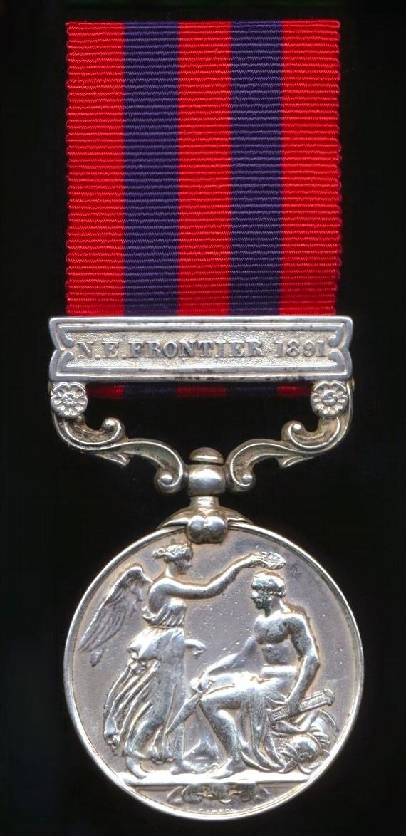 India General Service Medal 1854. Silver issue with clasp 'N.E. Frontier 1891 (1804 Rifleman Guman Singh Thapa 1st Bn 2nd Gurkha Regt) — image 3