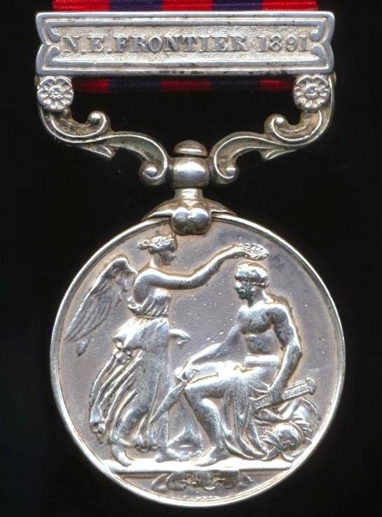 India General Service Medal 1854. Silver issue with clasp 'N.E. Frontier 1891 (1804 Rifleman Guman Singh Thapa 1st Bn 2nd Gurkha Regt) — image 4