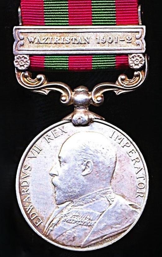 India General Service Medal 1895-1902. Edward VII obverse. Silver issue with clasp 'Waziristan 1901-02' (2461 Duffr Kale Singh 5th Punjab Cavy) — image 2