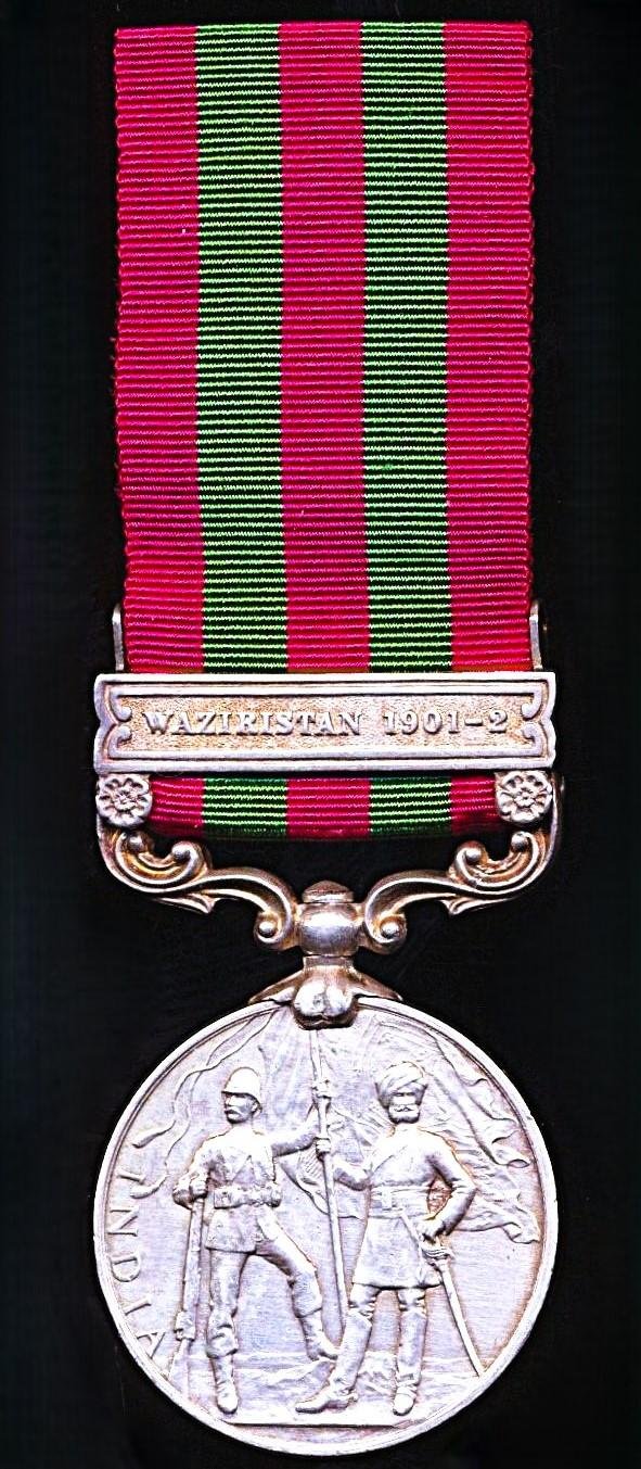 India General Service Medal 1895-1902. Edward VII obverse. Silver issue with clasp 'Waziristan 1901-02' (2461 Duffr Kale Singh 5th Punjab Cavy) — image 3