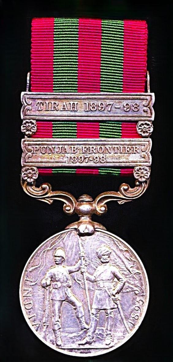 India General Service Medal 1895-1902. Silver. Victorian issue with 2 x clasps 'Punjab Frontier 1897-98' & 'Tirah 1897-98' (3556. Pte R. Thorne. 1st Bn Som: Lt Infy:) — image 4