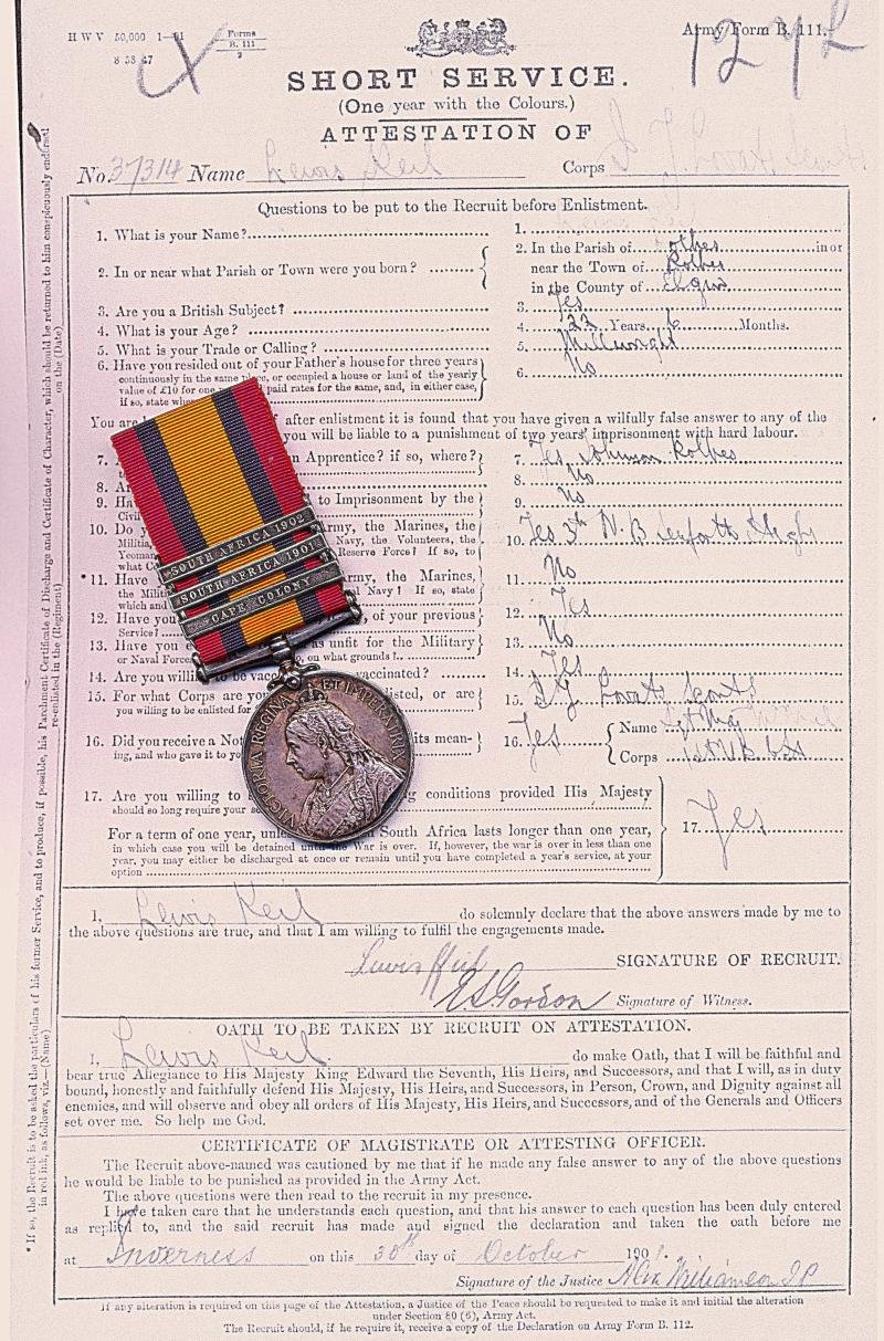 Queens South Africa Medal. Silver issue & 3 x clasps 'Cape Colony', 'South Africa 1901' & 'South Africa 1902' (37314 Pte L. Keill. Lovat's Scouts.)