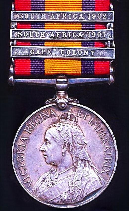 Queens South Africa Medal. Silver issue & 3 x clasps 'Cape Colony', 'South Africa 1901' & 'South Africa 1902' (37314 Pte L. Keill. Lovat's Scouts.) — image 3