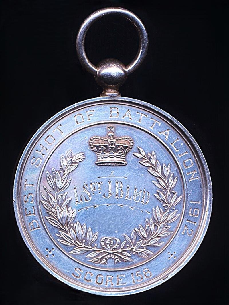 1st Battalion King's Shropshire Light Infantry. Regimental 'Best Shot of Battalion' Medal. Silver (not H/M). Reverse engraved (Lce Sgt J Blud.) — image 5