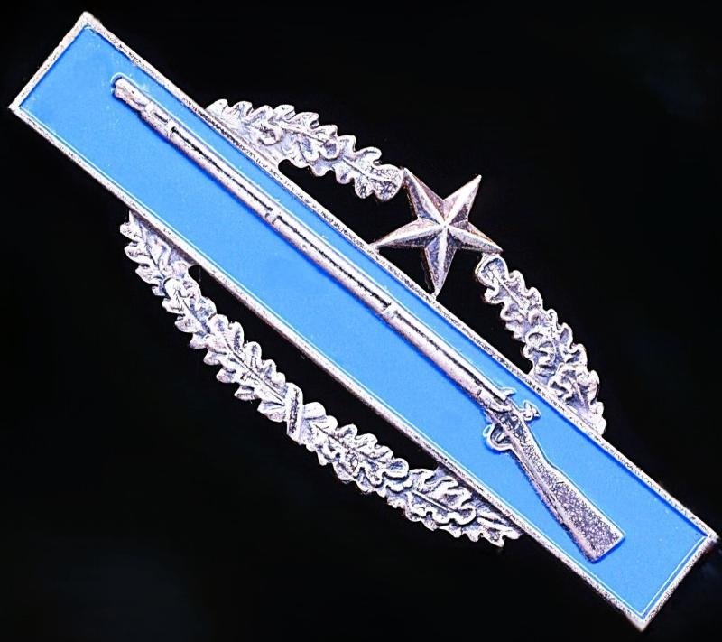 United States Army: Combat Infantryman Badge (CIB). Sterling silver issue. With 'Silver' Star for Second Award (qualifying in two different wars). Korean & Vietnam War issue (circa 1950-1968)