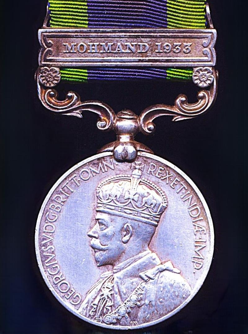 India General Service Medal 1908-35. GV issue 2nd type with clasp 'Mohmand 1933' (10354 Sep. Budh Singh, 5-12 F.F.R.) — image 2