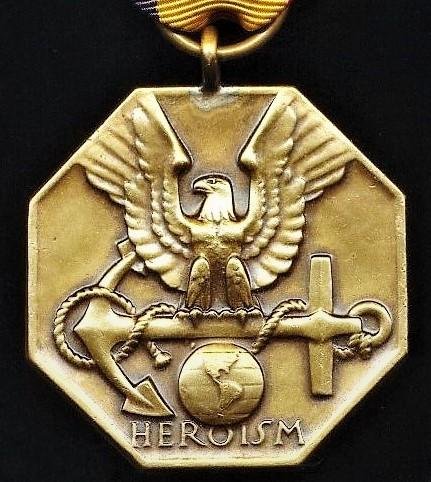 United States: Navy and Marine Corps Medal. With 2 x 'Gold Stars' further awards emblems on riband — image 2