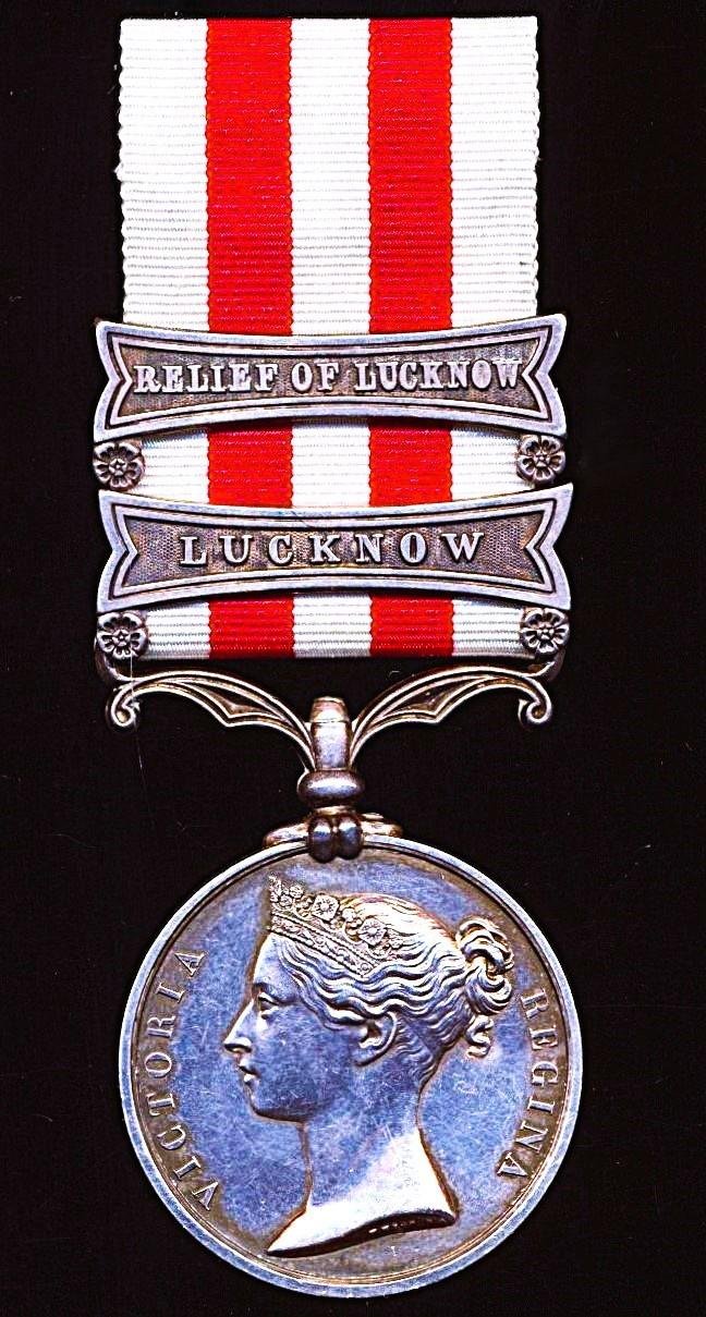 Indian Mutiny Medal 1857-59. With 2 x clasps 'Relief of Lucknow', & 'Lucknow' (Gunr. & Dr. Edwin Miller, 13th Bn. R. Arty.) — image 2
