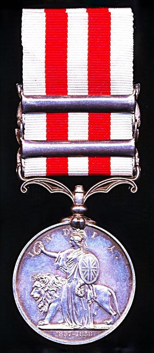 Indian Mutiny Medal 1857-59. With 2 x clasps 'Relief of Lucknow', & 'Lucknow' (Gunr. & Dr. Edwin Miller, 13th Bn. R. Arty.) — image 4