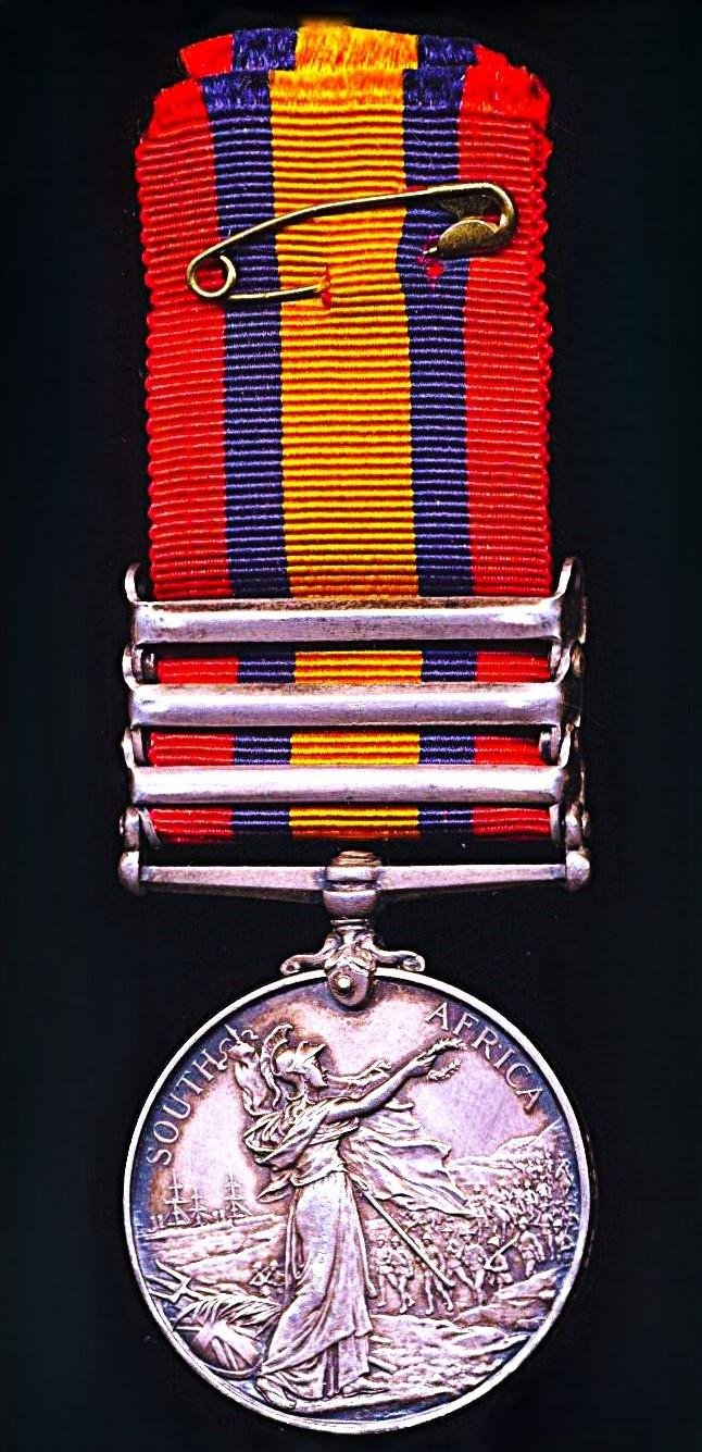 Queen's South Africa Medal 1899-1902. Silver issue with 3 x clasps 'Transvaal', 'South Africa 1901' & 'South Africa 1902' (6953 Pte. A.E Etheridge. Vol. Coy. W. York. Regt.) — image 3