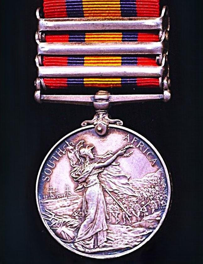 Queen's South Africa Medal 1899-1902. Silver issue with 3 x clasps 'Transvaal', 'South Africa 1901' & 'South Africa 1902' (6953 Pte. A.E Etheridge. Vol. Coy. W. York. Regt.) — image 4