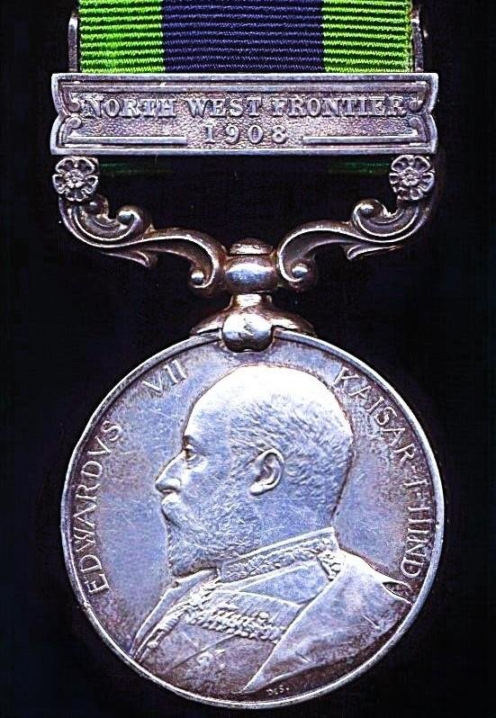 India General Service Medal 1908. Edward VII issue in silver with clasp 'North West Frontier 1908' (9066 Pte. P. Morrison, 1st Bn. Sea Highrs) — image 2