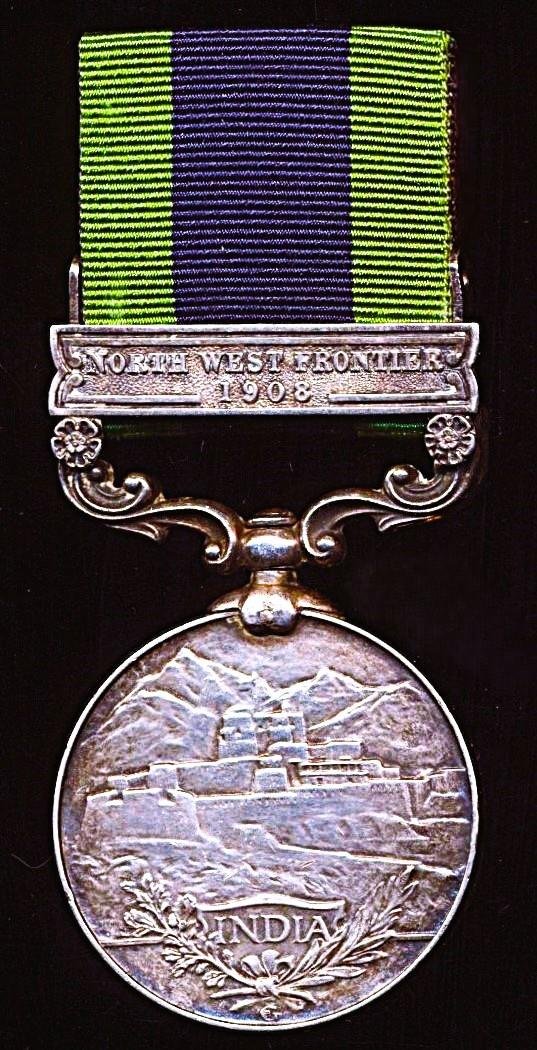 India General Service Medal 1908. Edward VII issue in silver with clasp 'North West Frontier 1908' (9066 Pte. P. Morrison, 1st Bn. Sea Highrs) — image 3