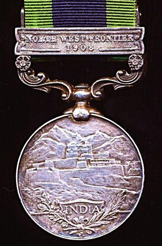 India General Service Medal 1908. Edward VII issue in silver with clasp 'North West Frontier 1908' (9066 Pte. P. Morrison, 1st Bn. Sea Highrs) — image 4