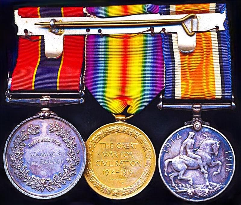 A Warwick Steam-Roller-Driver's Great War & Fire Brigade campaign & long service medal group of 3: Second Engineer Ernest Walter Anker, Warwick Fire Brigade late Royal Warwickshire Regiment — image 2