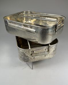 WW2 British, Mess Tins, Tinned Steel, 1942, with Storage Bag.