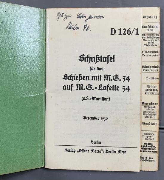 Rare MG34 Fire Table Book Manual — image 2