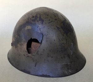 WW2 Japanese M32/Type 90 Army Helmet with Battle Damage.