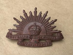 WW1 Rare Australian Officers Bronze Rising Sun Hat Badge by …