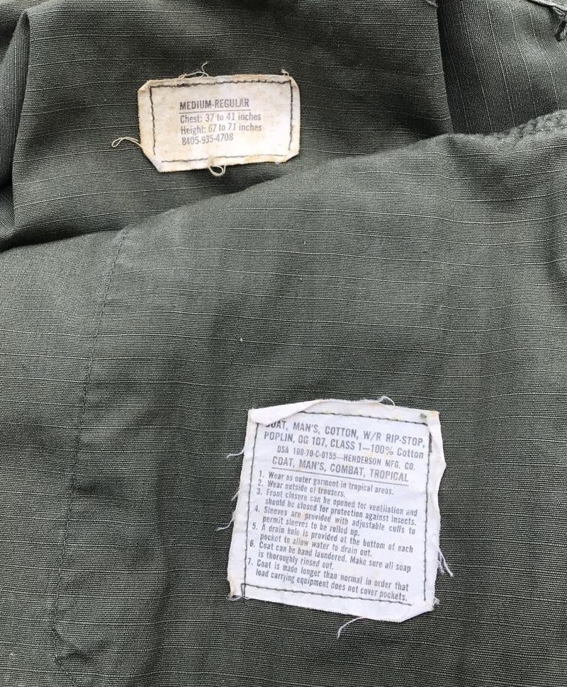 US Vietnam War Period Coat , Man's, Rip Stop Combat Tropical. — image 4
