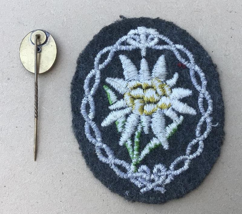 German WW2 Edelweiss Arm Badge and Matching Stick Pin — image 2
