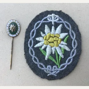 German WW2 Edelweiss Arm Badge and Matching Stick Pin