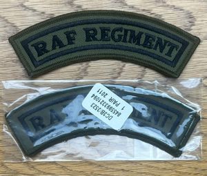 RAF Regiment Black on olive Green Shoulder Titles Pair