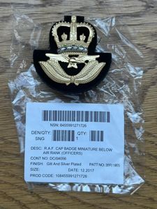 RAF Cap Badge Miniature Below Air Rank (Officers)