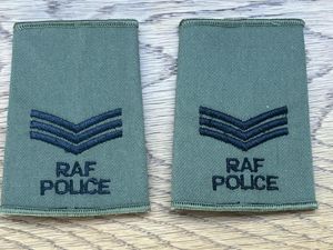RAF Police Sergeants Rank Slides Black on Olive Green