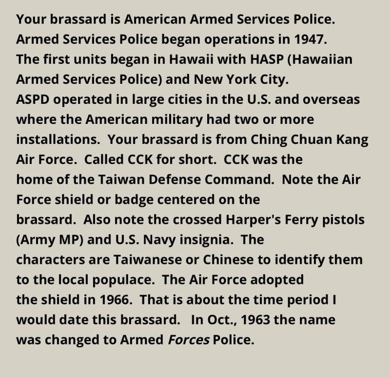 US Armed Services Police Brassard RARE — image 3