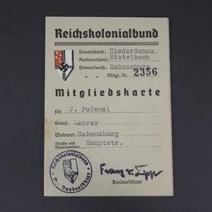 Reichskolonialbund membership pass