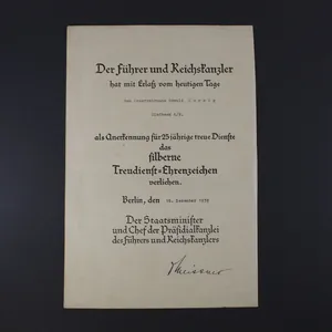 25 years Faithfull Service document