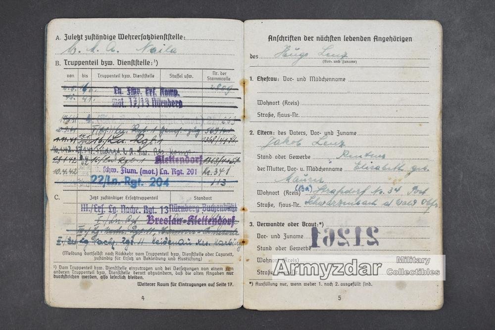 LW Soldbuch „Ln.Fspr.Ers.Kop.mot.17/13 Nbg.' — image 5