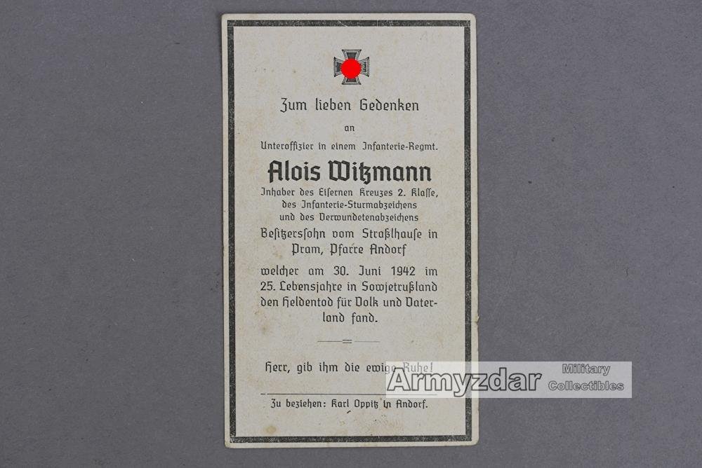 WH Death notice „Infanterie Rgt., A. Wißmann' — image 2