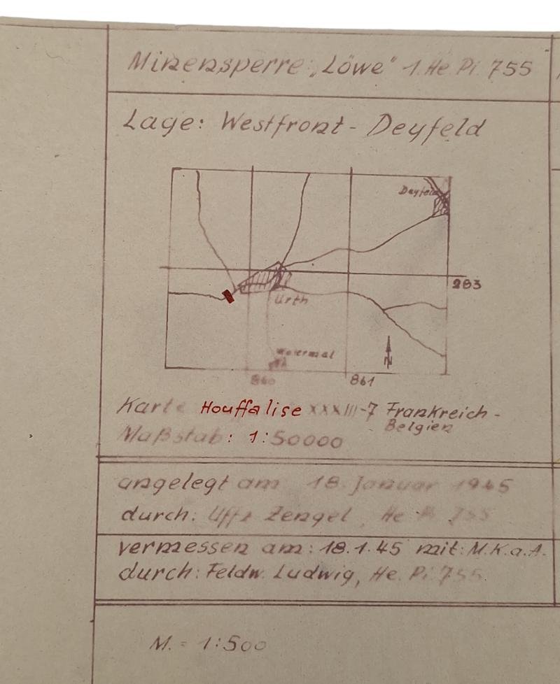 a german WW2 period Battle of the Bulge drawn mine maps — image 2